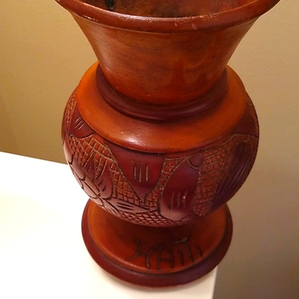 Haiti Artisan Handcrafted Wooden 10" High Vase